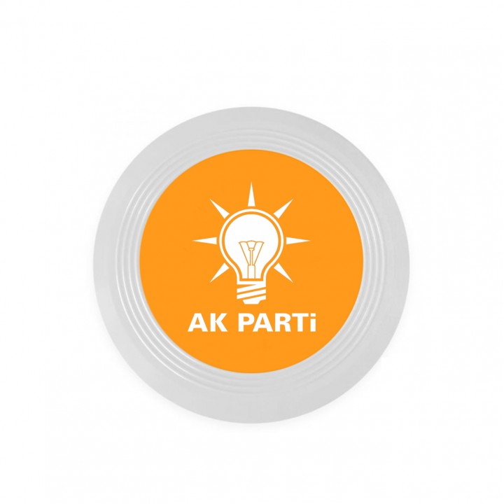 AK Parti Logolu Beyaz Promosyon Frizbi 217 mm Çap 5 Renk Baskılı Model